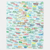 カラフル名前をカスタムするオン淡い色のブルー フリースブランケット (正面)