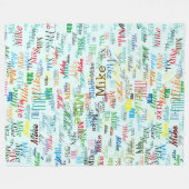 カラフル名前をカスタムするオン淡い色のブルー フリースブランケット (正面(横))