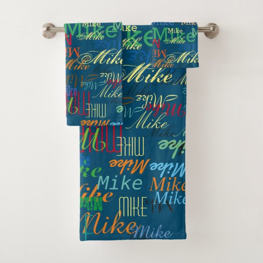 カラフル名前をカスタムするパタスタイリッシューン青 バスタオルセット (インサイチュ)