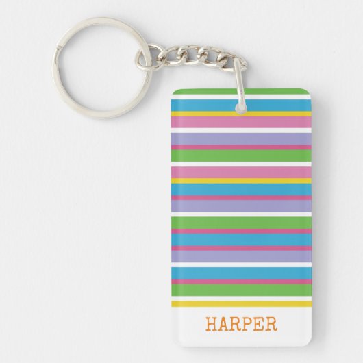 カラフル名門私立校風のストライプ名モダン夏お尻おもしろい キーホルダー (正面)
