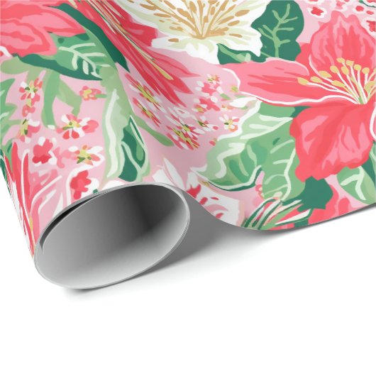 カラフル名門私立校風のモダン冬の花クリスマス ラッピングペーパー (ロールコーナー)