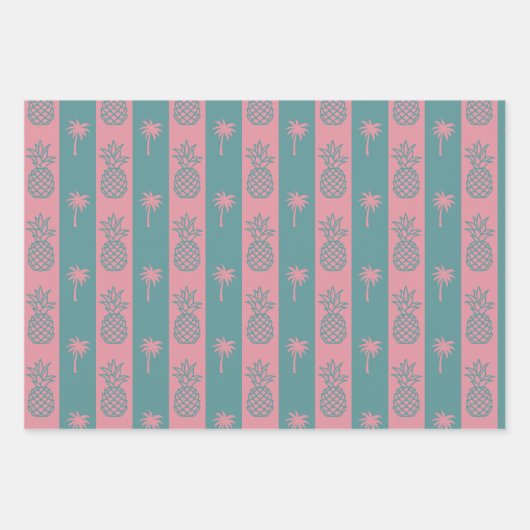 カラフル名門私立校風のモダン熱帯ピンクパーム ラッピングペーパーシート (正面3)