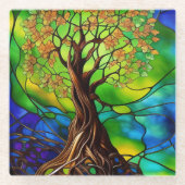 カラフル命の木ステンドグラスII ガラスコースター (正面)