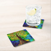 カラフル命の木ステンドグラスII スクエアペーパーコースター (インサイチュ)