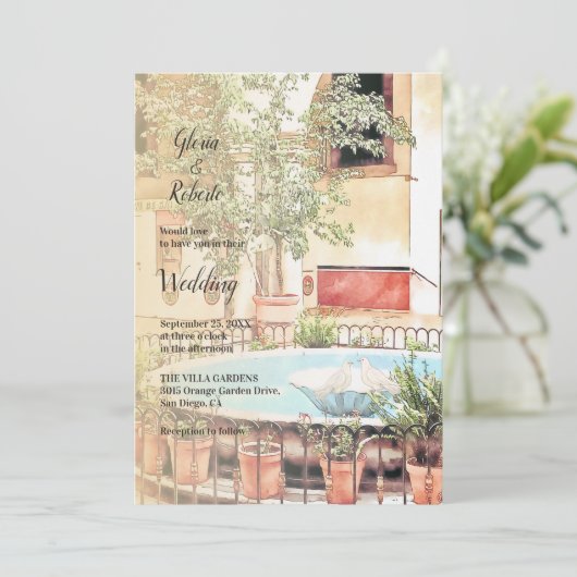 カラフル噴水と愛の鳥メキシカン結婚ズ 招待状 (スタンド正面)