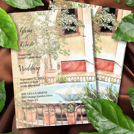 カラフル噴水と愛の鳥メキシカン結婚ズ 招待状