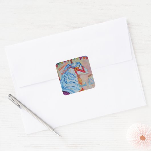 カラフル回転木馬馬ありがとう スクエアシール (封筒)