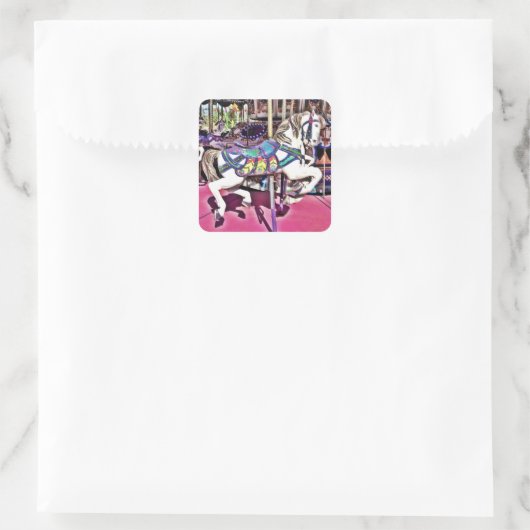 カラフル回転木馬馬のカーニバル写真ギフト スクエアシール (バッグ)