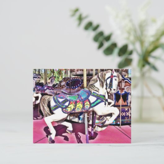 カラフル回転木馬馬のカーニバル写真ギフト ポストカード (スタンド正面)