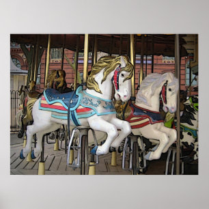 カラフル回転木馬馬写真芸術 ポスター