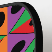 カラフル図形の黒い水玉模様 ピックルボールラケット (左詳細)