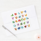 カラフル図解入りの、写真付きのアルファベット スクエアシール (封筒)