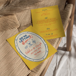 カラフル図解入りの、写真付きの手描き結婚で 招待状