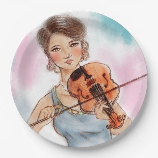 カラフル図解入りの、写真付きの紙プレート – ヴァイオリン ペーパープレート (正面)