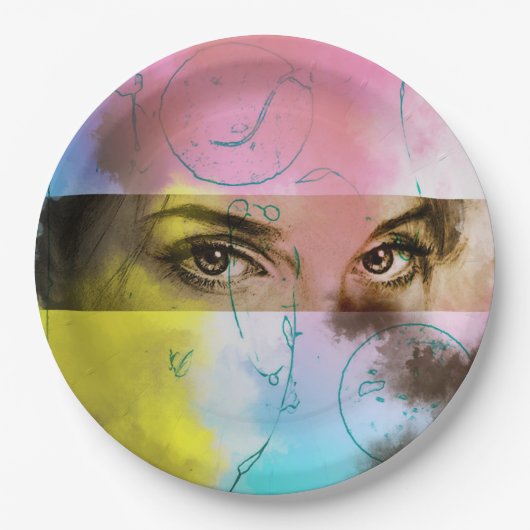 カラフル図解入りの、写真付きの紙プレート – 凝視 ペーパープレート (正面)