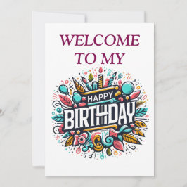 カラフル図解入りの、写真付きの誕生日ユニークフェスティバル 招待状