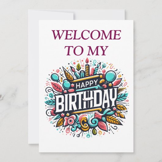 カラフル図解入りの、写真付きの誕生日ユニークフェスティバル 招待状 (正面)