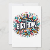 カラフル図解入りの、写真付きの誕生日ユニークフェスティバル 招待状 (裏面)