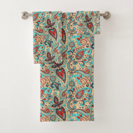 カラフル国ペイズリータイル模様 バスタオルセット