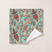 カラフル国ペイズリータイル模様 バスタオルセット (ウォッシュタオル)