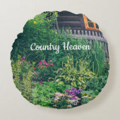 カラフル園のある田舎の家 ラウンドクッション (正面)