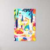 カラフル地中海のピクニックインフォヴィストスタイル キャンバスプリント (正面)