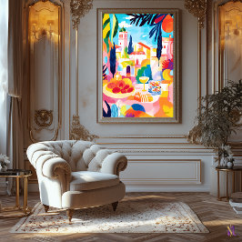 カラフル地中海のピクニックインフォヴィストスタイル キャンバスプリント