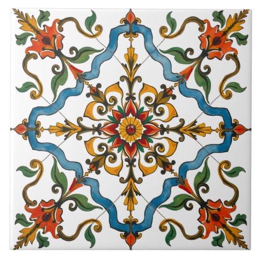 カラフル地中海のモザイク、赤、緑、青 タイル (正面)