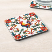 カラフル地中海の，モザイク，雄鶏，鳥 コースター (左側)