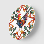 カラフル地中海の，モザイク，雄鶏，鳥 ラウンド壁時計 (傾斜)