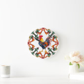 カラフル地中海の，モザイク，雄鶏，鳥 ラウンド壁時計 (ホーム)