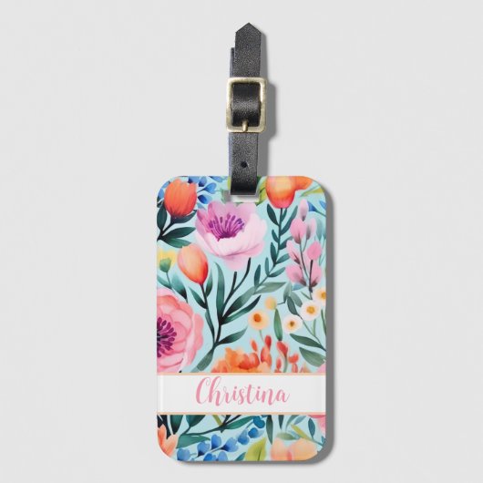 カラフル夏の花のデザイン名 ラゲッジタグ (正面縦)