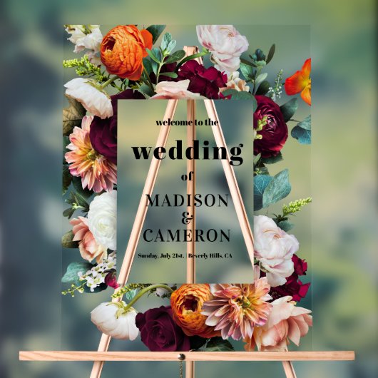 カラフル夏の花結婚の アクリルサイン (ニュートラル)