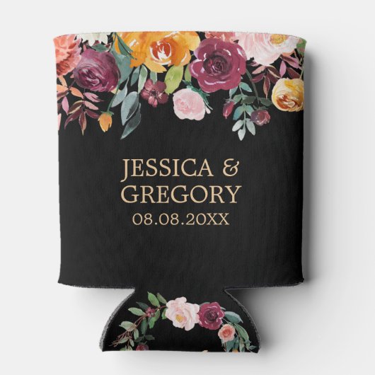 カラフル夏の花縁どの結婚デザイン 缶クーラー (裏面)