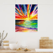 カラフル夕日の海水彩画 ポスター (キッチン)