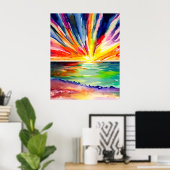 カラフル夕日の海水彩画 ポスター (ホームオフィス)