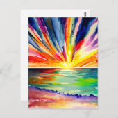 カラフル夕日の海水彩画 ポストカード (正面/裏面)