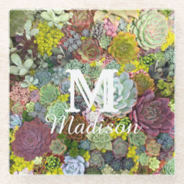 カラフル多肉植物 ガラスコースター