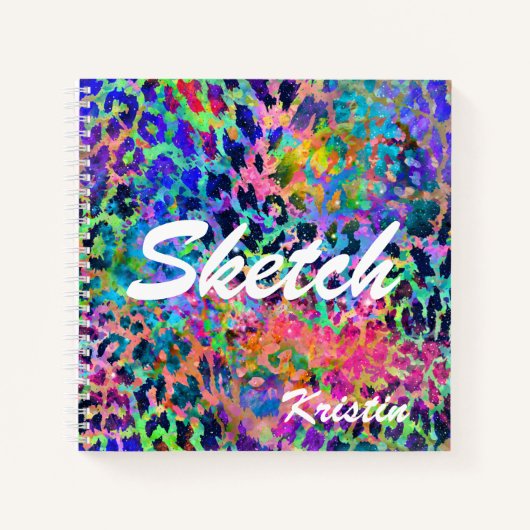 カラフル大きな猫アニマルプリント名Sketchbook ノートブック (正面)