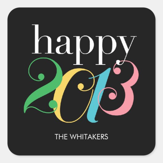 カラフル大晦日のパーティーシール スクエアシール (正面)