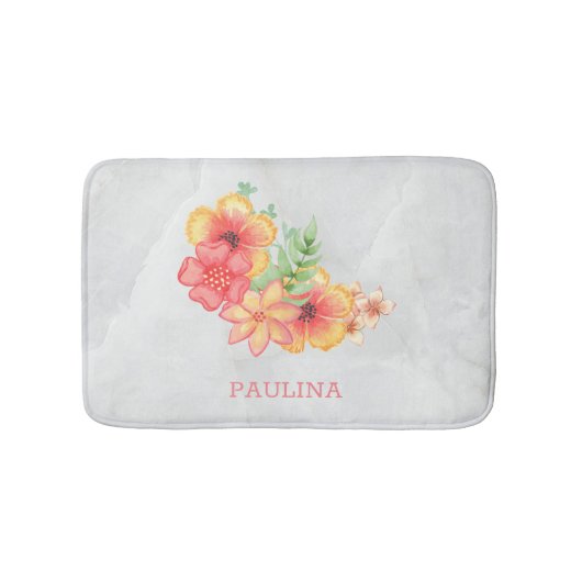 カラフル大理石の花 バスマット (正面)