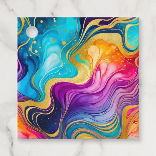 カラフル大理石インクアートギフトラベル フェイバータグ (正面)