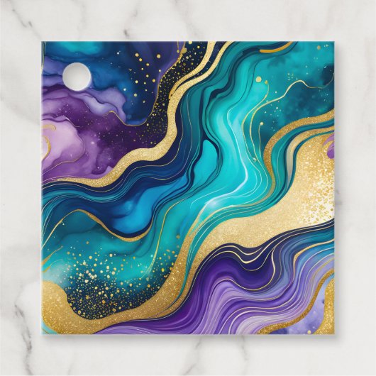 カラフル大理石インクアートギフトラベル フェイバータグ (正面)