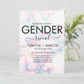 カラフル大理石パターンスクリプト性別の表示 招待状 (スタンド正面)