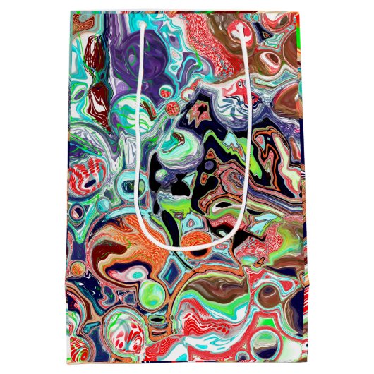 カラフル大理石絵を描誕生日 ミディアムペーパーバッグ (裏面)