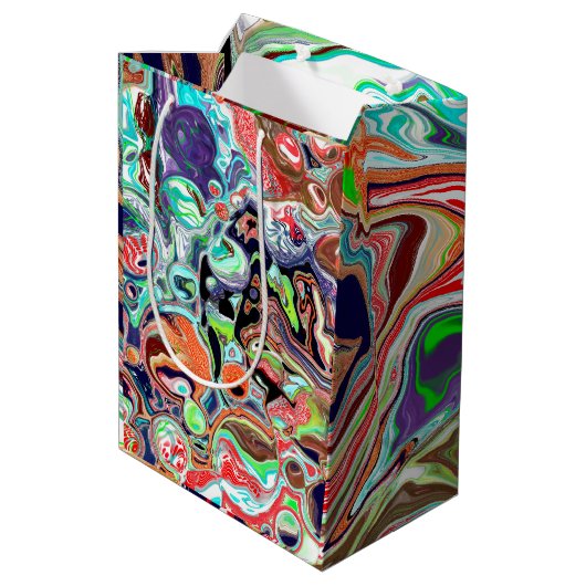 カラフル大理石絵を描誕生日 ミディアムペーパーバッグ (裏面アングル)