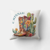 カラフル女性のカーボーイブーツとサボテンパーソナライズされた クッション (裏面)