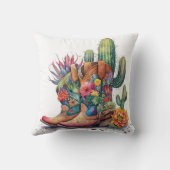 カラフル女性のカーボーイブーツとサボテン クッション (裏面)