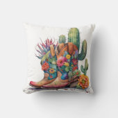 カラフル女性のカーボーイブーツとサボテン クッション (正面)