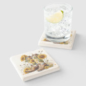 カラフル女性のカーボーイブーツとサボテン ストーンコースター (横)